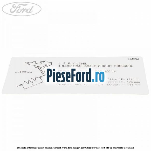 Eticheta informare valori presiune circuit frana Ford Ranger 2006-2012 3.0 TDCi 4x4 156 cp MD30DITC, WEC diesel
