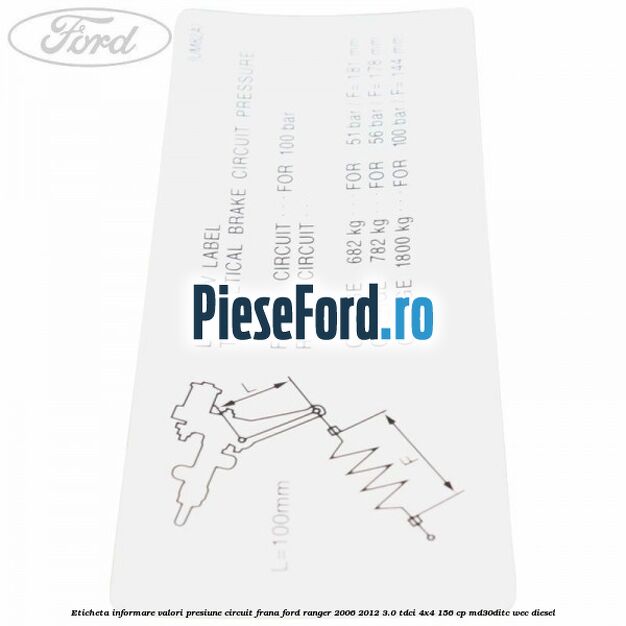 Eticheta informare valori presiune circuit frana Ford Ranger 2006-2012 3.0 TDCi 4x4 156 cp Eticheta informare valori presiune circuit frana Ford Ranger 2006-2012 3.0 TDCi 4x4 156 cp MD30DITC, WEC diesel
