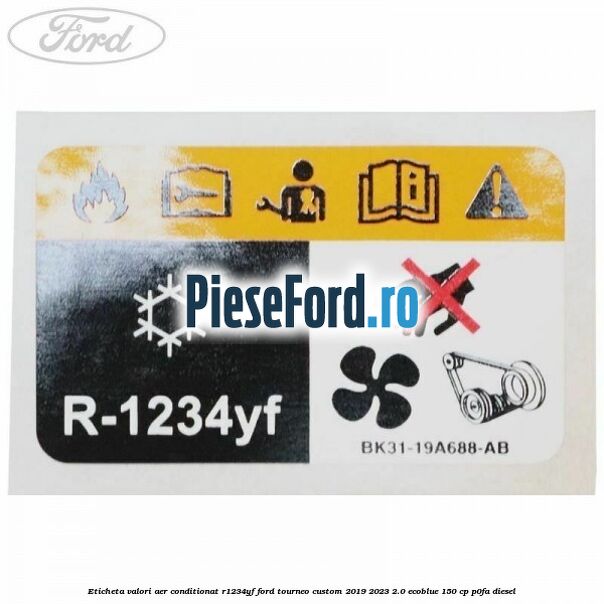 Eticheta valori aer conditionat R1234YF Ford Tourneo Custom 2019-2023 2.0 EcoBlue 150 cp P0FA diesel
