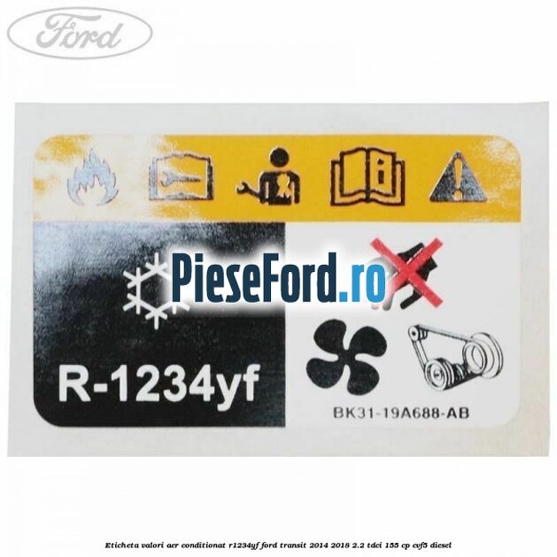 Eticheta valori aer conditionat R1234YF Ford Transit 2014-2018 2.2 TDCi 155 cp CVF5 diesel