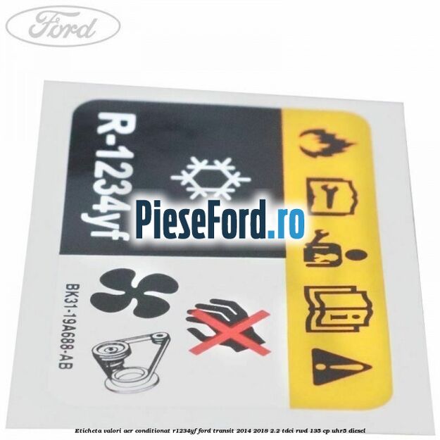 Eticheta valori aer conditionat R1234YF Ford Transit 2014-2018 2.2 TDCi RWD 135 cp UHR5 diesel