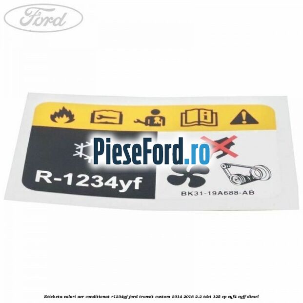 Eticheta valori aer conditionat R1234YF Ford Transit Custom 2014-2018 2.2 TDCi 125 cp CYF4, CYFF diesel