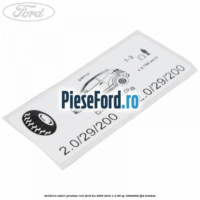 Eticheta valori presiune roti Ford Ka 2009-2016 1.2 69 cp 169A4000, FP4 benzina