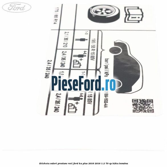 Eticheta valori presiune roti Ford Ka plus 2016-2018 1.2 70 cp Eticheta valori presiune roti Ford Ka plus 2016-2018 1.2 70 cp B2KA benzina