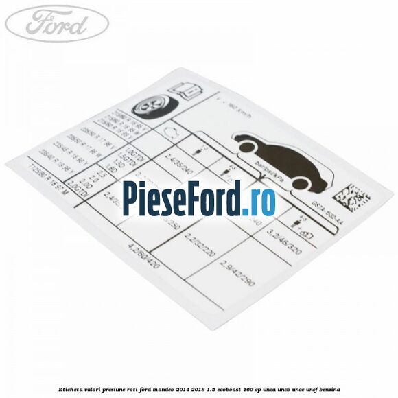 Eticheta valori presiune roti Ford Mondeo 2014-2018 1.5 EcoBoost 160 cp UNCA, UNCB, UNCE, UNCF benzina