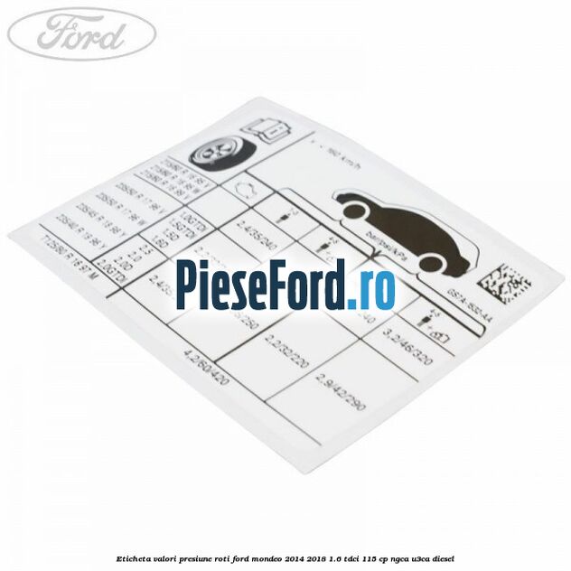 Eticheta valori presiune roti Ford Mondeo 2014-2018 1.6 TDCi 115 cp NGCA, U3CA diesel