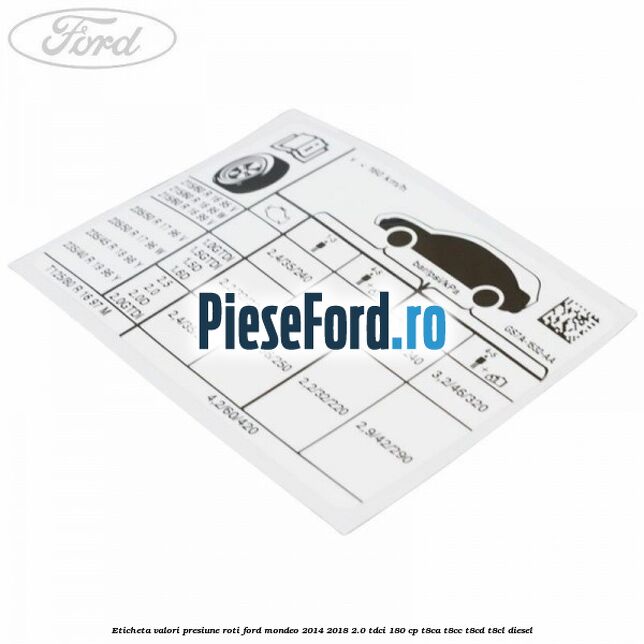 Eticheta valori presiune roti Ford Mondeo 2014-2018 2.0 TDCi 180 cp T8CA, T8CC, T8CD, T8CL diesel
