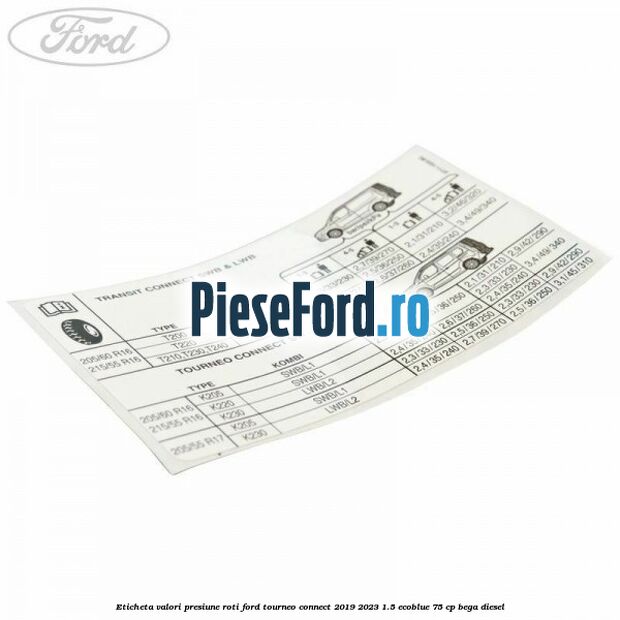 Eticheta valori presiune roti Ford Tourneo Connect 2019-2023 1.5 EcoBlue 75 cp BEGA diesel