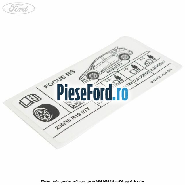 Eticheta valori presiune roti RS Ford Focus 2014-2018 2.3 RS 350 cp YVDA benzina