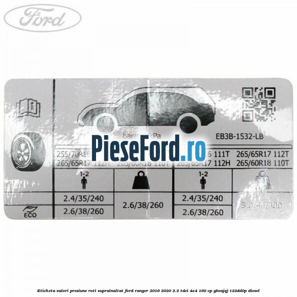 Eticheta valori presiune roti suprainaltat Ford Ranger 2016-2020 2.2 TDCi 4x4 160 cp Eticheta valori presiune roti suprainaltat Ford Ranger 2016-2020 2.2 TDCi 4x4 160 cp GBVAJQJ, T22DD0P diesel