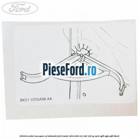 Eticheta valori usa spate cu balamale Ford Transit 2014-2018 2.2 TDCi 125 cp CY14, CYF5, CYFG, USF6 diesel