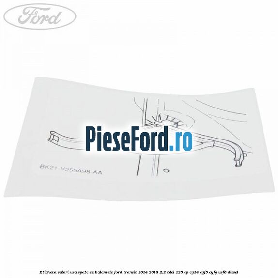Eticheta valori usa spate cu balamale Ford Transit 2014-2018 2.2 TDCi 125 cp CY14, CYF5, CYFG, USF6 diesel