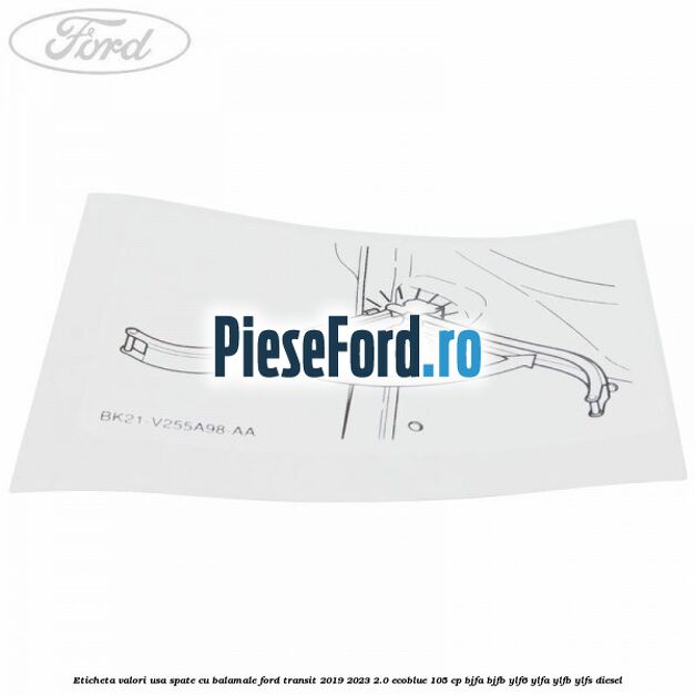Eticheta valori usa spate cu balamale Ford Transit 2019-2023 2.0 EcoBlue 105 cp BJFA, BJFB, YLF6, YLFA, YLFB, YLFS diesel