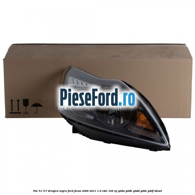 Far H1/H7 dreapta negru Ford Focus 2008-2011 1.6 TDCi 109 cp G8DA, G8DB, G8DD, G8DE, G8DF diesel