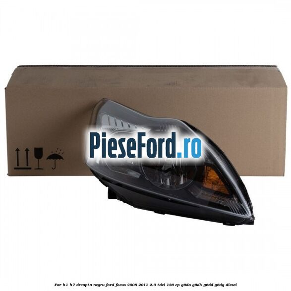 Far H1/H7 dreapta negru Ford Focus 2008-2011 2.0 TDCi 136 cp G6DA, G6DB, G6DD, G6DG diesel