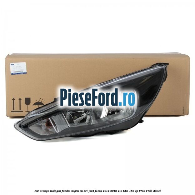 Far stanga halogen, fundal negru cu DRL Ford Focus 2014-2018 2.0 TDCi 150 cp T7DA, T7DB diesel