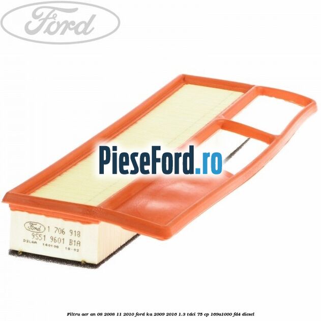 Filtru aer an 08/2008-11/2010 Ford Ka 2009-2016 1.3 TDCi 75 cp 169A1000, FD4 diesel