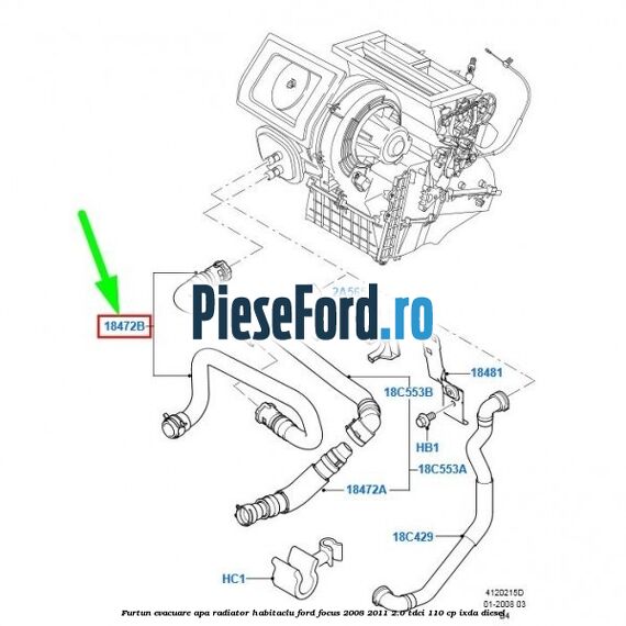 Furtun evacuare apa radiator habitaclu Ford Focus 2008-2011 2.0 TDCi 110 cp Furtun evacuare apa radiator habitaclu Ford Focus 2008-2011 2.0 TDCi 110 cp IXDA diesel