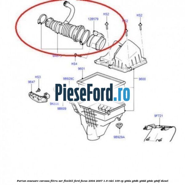Furtun evacuare carcasa filtru aer, flexibil Ford Focus 2004-2007 1.6 TDCi 109 cp G8DA, G8DB, G8DD, G8DE, G8DF diesel