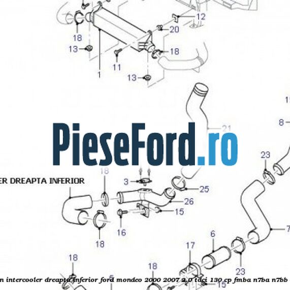 Furtun intercooler dreapta inferior Ford Mondeo 2000-2007 2.0 TDCi 130 cp Furtun intercooler dreapta inferior Ford Mondeo 2000-2007 2.0 TDCi 130 cp FMBA, N7BA, N7BB diesel
