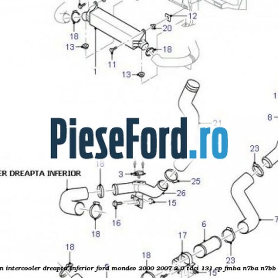 Furtun intercooler dreapta inferior Ford Mondeo 2000-2007 2.0 TDCi 131 cp FMBA, N7BA, N7BB diesel