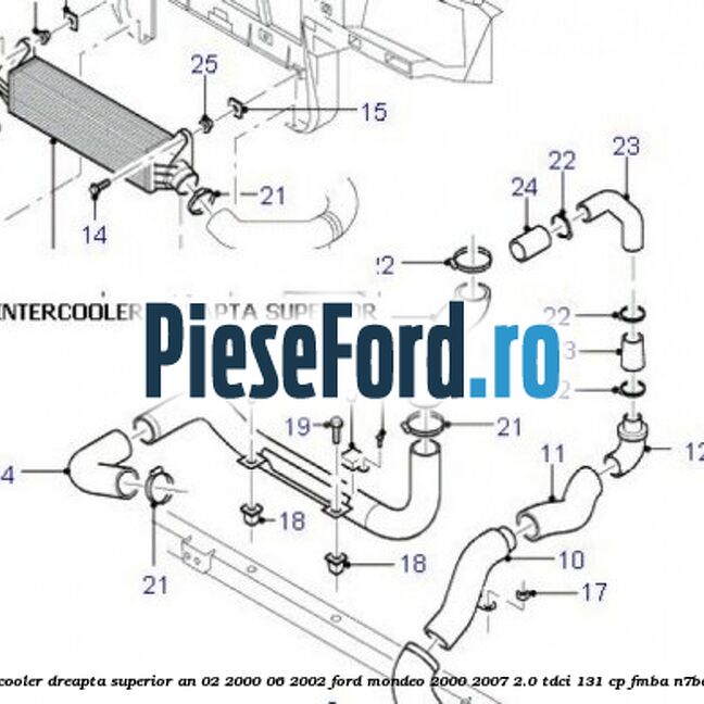 Furtun intercooler dreapta superior an 02/2000-06/2002 Ford Mondeo 2000-2007 2.0 TDCi 131 cp FMBA, N7BA, N7BB diesel