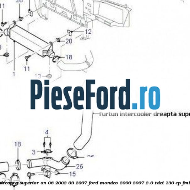 Furtun intercooler dreapta superior an 06/2002-03/2007 Ford Mondeo 2000-2007 2.0 TDCi 130 cp Furtun intercooler dreapta superior an 06/2002-03/2007 Ford Mondeo 2000-2007 2.0 TDCi 130 cp FMBA, N7BA, N7BB diesel