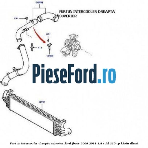 Furtun intercooler dreapta superior Ford Focus 2008-2011 1.8 TDCi 115 cp Furtun intercooler dreapta superior Ford Focus 2008-2011 1.8 TDCi 115 cp KKDA diesel