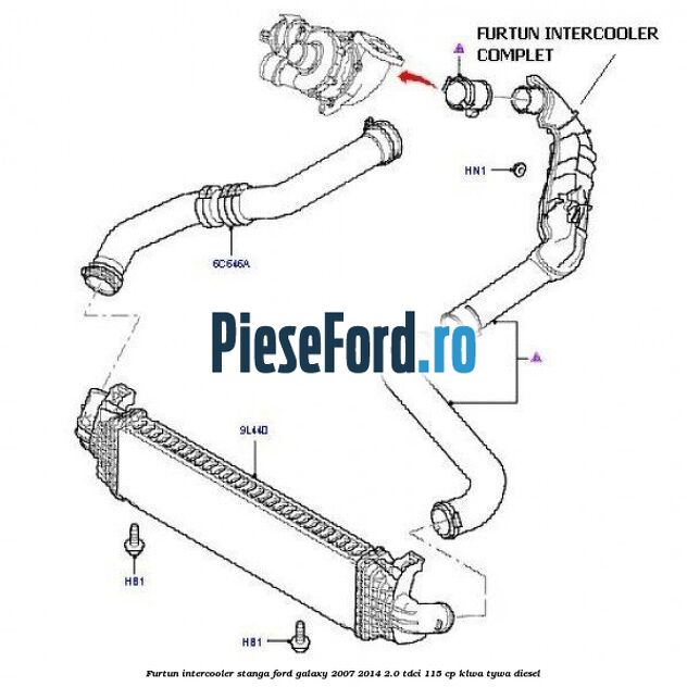Furtun intercooler stanga Ford Galaxy 2007-2014 2.0 TDCi 115 cp KLWA, TYWA diesel