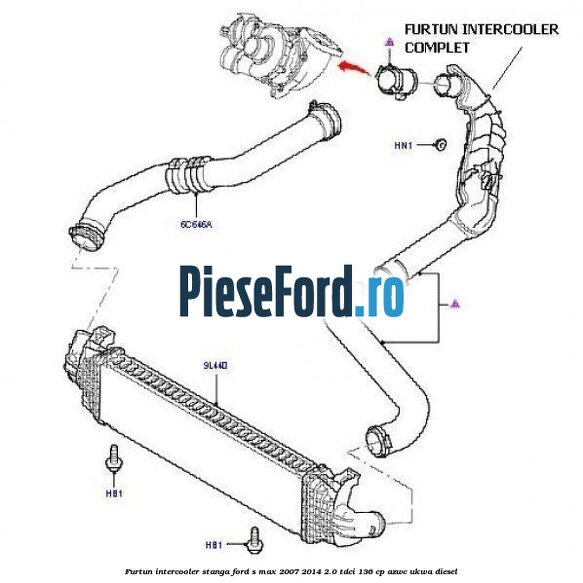 Furtun intercooler stanga Ford S-Max 2007-2014 2.0 TDCi 136 cp AZWC, UKWA diesel
