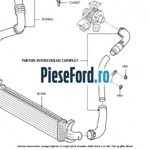 Furtun intercooler stanga inferior 6 trepte Ford Mondeo 2008-2014 1.8 TDCi 100 cp FFBA diesel