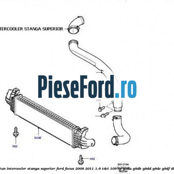 Furtun intercooler stanga superior Ford Focus 2008-2011 1.6 TDCi 109 cp G8DA, G8DB, G8DD, G8DE, G8DF diesel