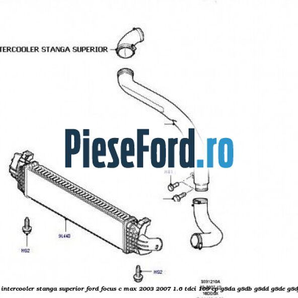 Furtun intercooler stanga superior Ford Focus C-Max 2003-2007 1.6 TDCi 109 cp G8DA, G8DB, G8DD, G8DE, G8DF diesel