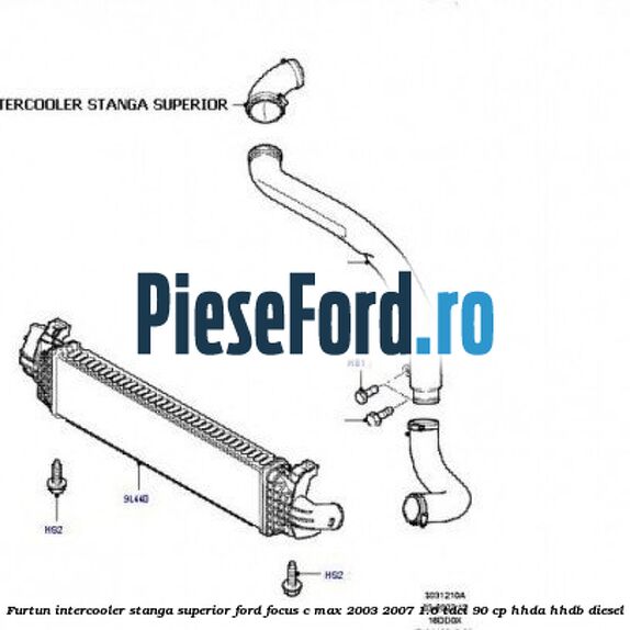 Furtun intercooler stanga superior Ford Focus C-Max 2003-2007 1.6 TDCi 90 cp HHDA, HHDB diesel