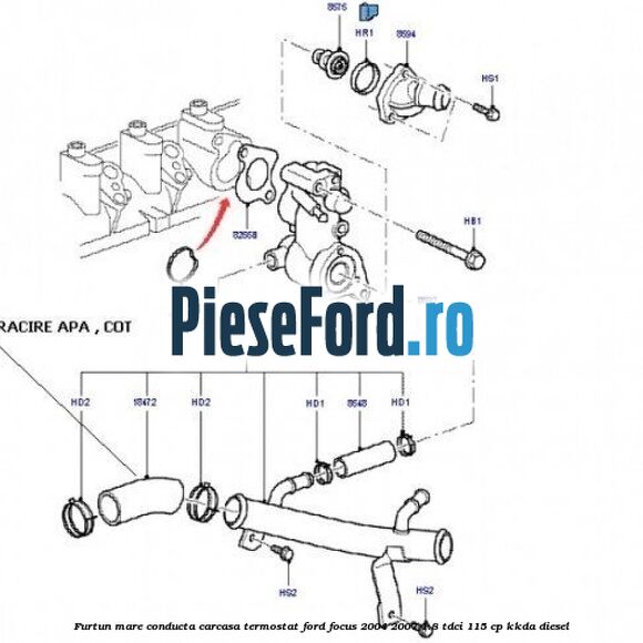 Furtun mare, conducta carcasa termostat Ford Focus 2004-2007 1.8 TDCi 115 cp Furtun mare, conducta carcasa termostat Ford Focus 2004-2007 1.8 TDCi 115 cp KKDA diesel