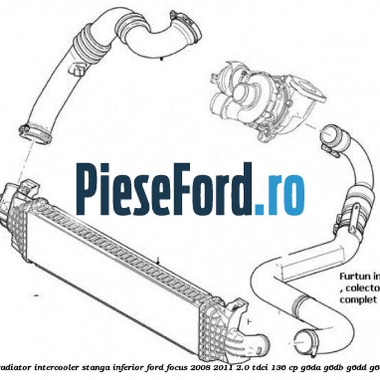Furtun radiator intercooler stanga inferior Ford Focus 2008-2011 2.0 TDCi 136 cp G6DA, G6DB, G6DD, G6DG diesel