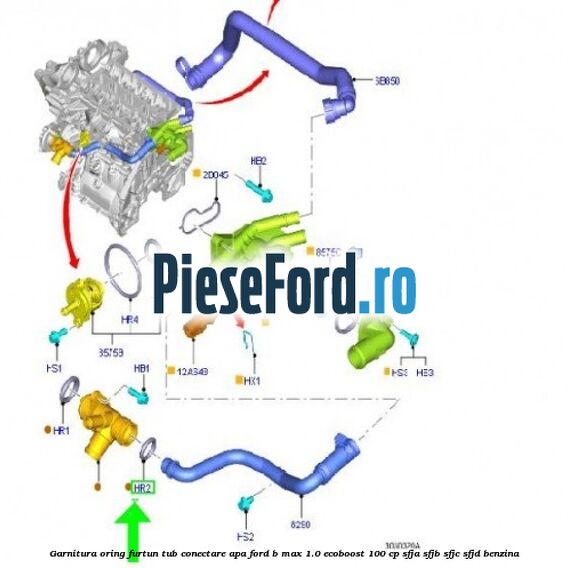 Garnitura oring furtun tub conectare apa Ford B-Max 1.0 EcoBoost 100 cp SFJA, SFJB, SFJC, SFJD benzina