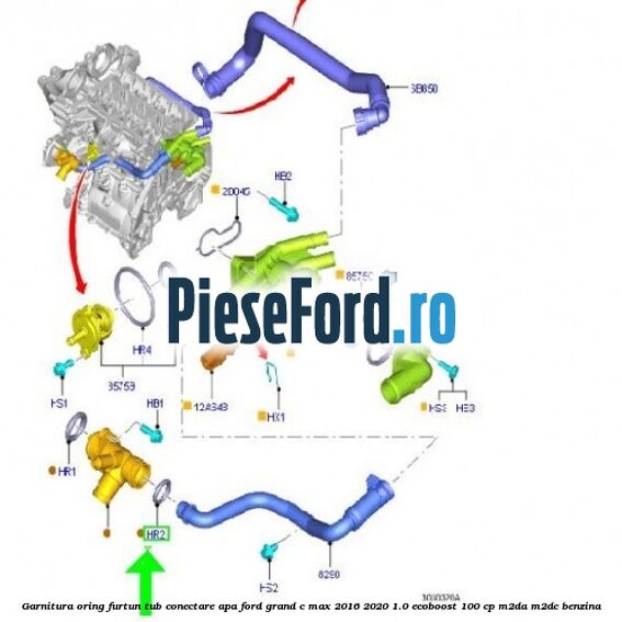 Garnitura oring furtun tub conectare apa Ford Grand C-Max 2016-2020 1.0 EcoBoost 100 cp M2DA, M2DC benzina