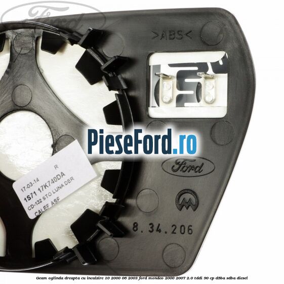 Geam oglinda dreapta cu incalzire 10/2000-06/2003 Ford Mondeo 2000-2007 2.0 TDDI 90 cp D5BA, SDBA diesel