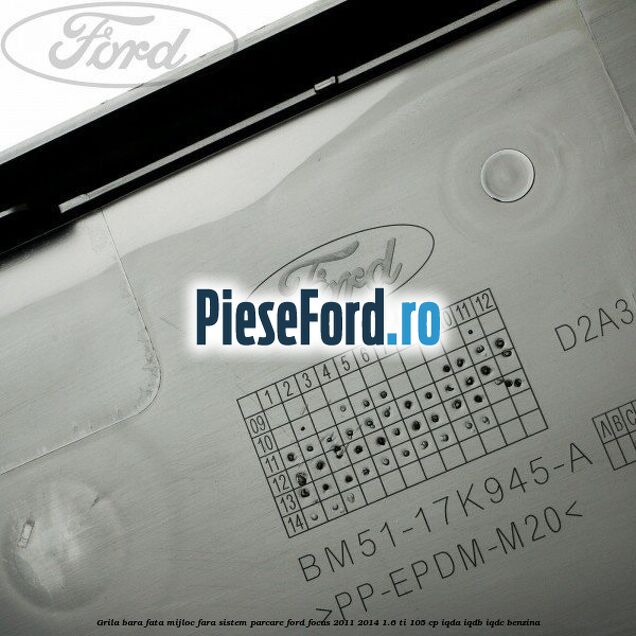 Grila bara fata mijloc fara sistem parcare Ford Focus 2011-2014 1.6 Ti 105 cp Grila bara fata mijloc fara sistem parcare Ford Focus 2011-2014 1.6 Ti 105 cp IQDA, IQDB, IQDC benzina