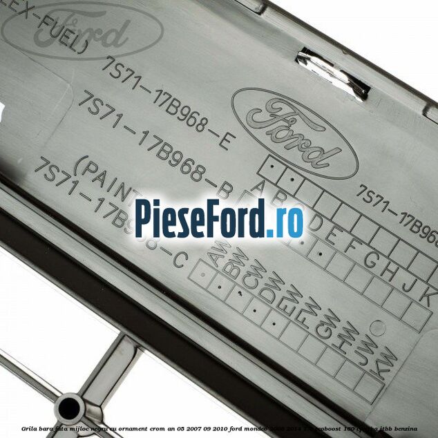 Grila bara fata mijloc negru cu ornament crom an 05/2007-09/2010 Ford Mondeo 2008-2014 1.6 EcoBoost 160 cp JTBA, JTBB benzina