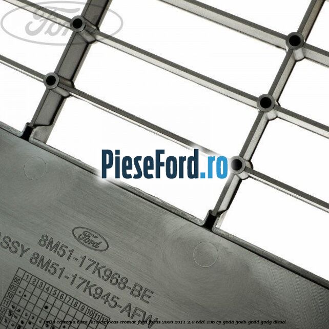 Grila centrala bara fata, cu locas cromat Ford Focus 2008-2011 2.0 TDCi 136 cp G6DA, G6DB, G6DD, G6DG diesel