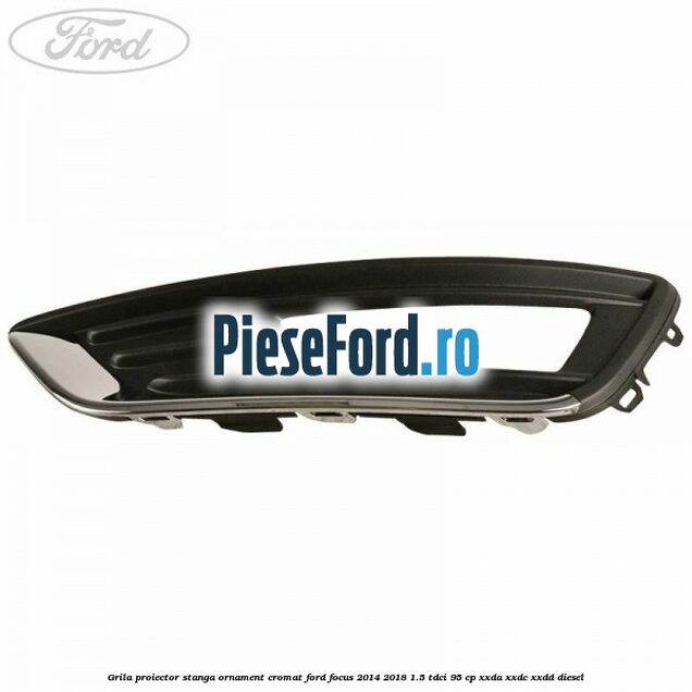 Grila proiector stanga ornament cromat Ford Focus 2014-2018 1.5 TDCi 95 cp XXDA, XXDC, XXDD diesel