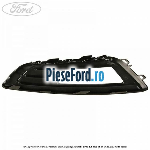 Grila proiector stanga ornament cromat Ford Focus 2014-2018 1.5 TDCi 95 cp XXDA, XXDC, XXDD diesel