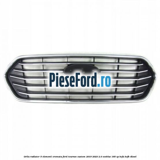 Grila radiator 5 elementi cromata Ford Tourneo Custom 2019-2023 2.0 EcoBlue 185 cp BCFA, BCFB diesel
