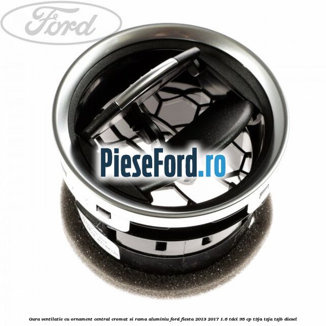 Gura ventilatie, cu ornament central cromat si rama aluminiu Ford Fiesta 2013-2017 1.6 TDCi 95 cp T3JA, TZJA, TZJB diesel