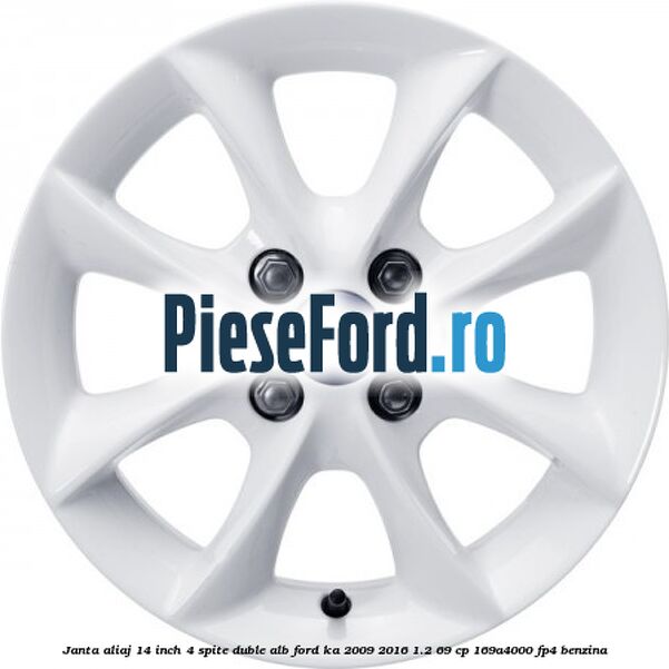 Janta aliaj 14 inch, 4 spite duble alb Ford Ka 2009-2016 1.2 69 cp 169A4000, FP4 benzina