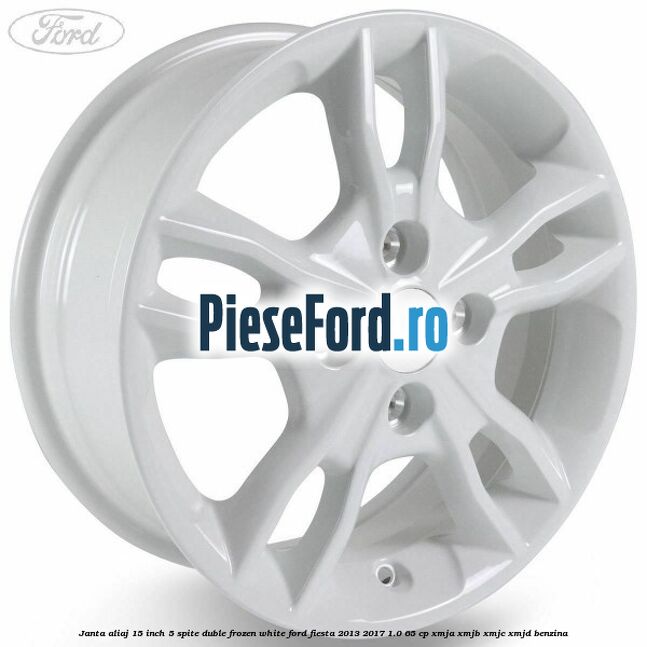 Janta aliaj 15 inch, 5 spite duble frozen white Ford Fiesta 2013-2017 1.0 65 cp XMJA, XMJB, XMJC, XMJD benzina