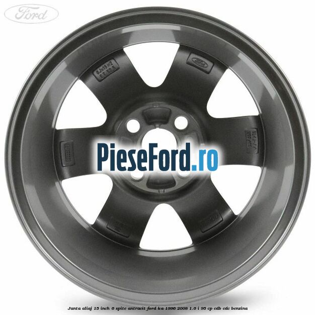 Janta aliaj 15 inch, 6 spite antracit Ford Ka 1996-2008 1.6 i 95 cp CDB, CDC benzina