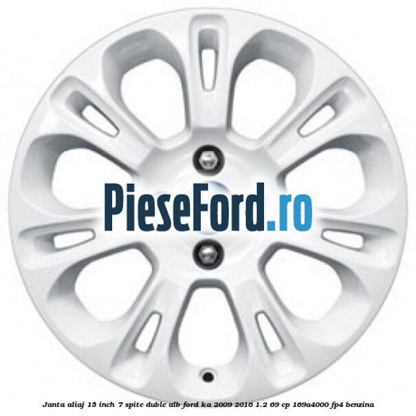 Janta aliaj 15 inch, 7 spite duble alb Ford Ka 2009-2016 1.2 69 cp 169A4000, FP4 benzina